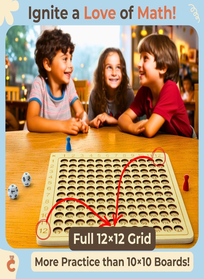 Chimpish Multiplication Games, 12x12 Wooden Montessori Multiplication Board Game, Larger Size Times Table, Montessori Math Learning Materials, Educational Toy for Toddlers, Preschool Gifts for Kids - Image 4
